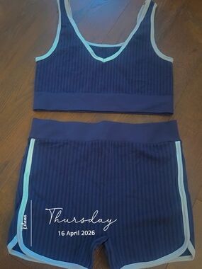 No Boundaries Navy and Light Blue Trim Athletic Crop Top & Shorts Set